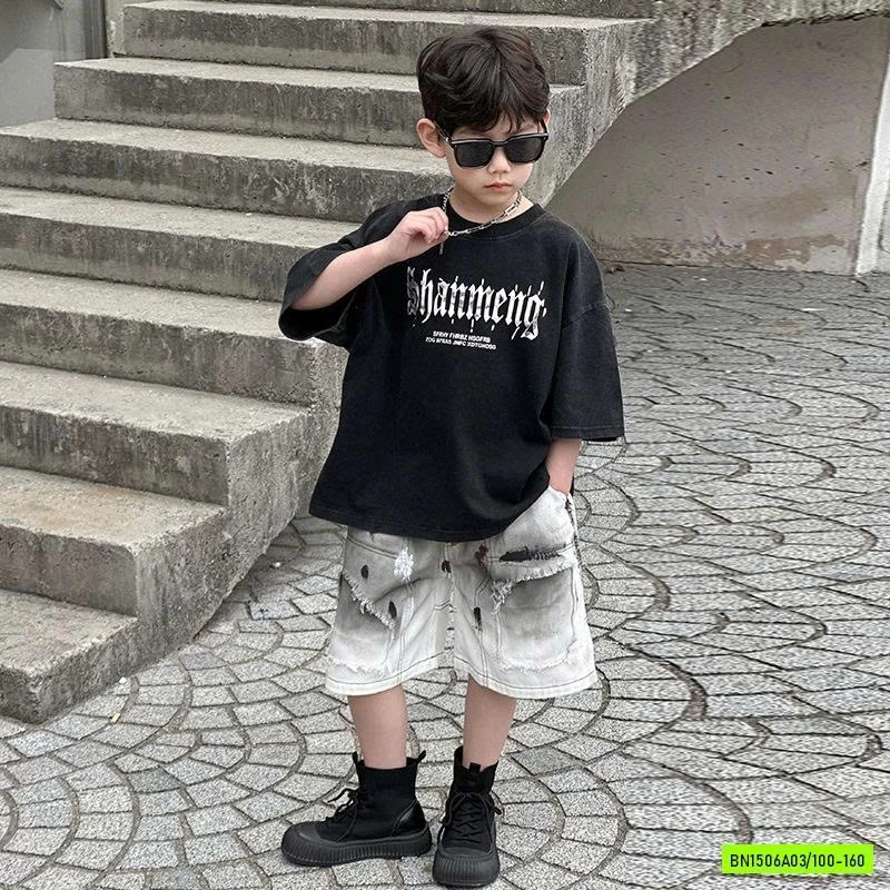 ÁO ĐEN IN CHỮ MIX SHORT LOANG