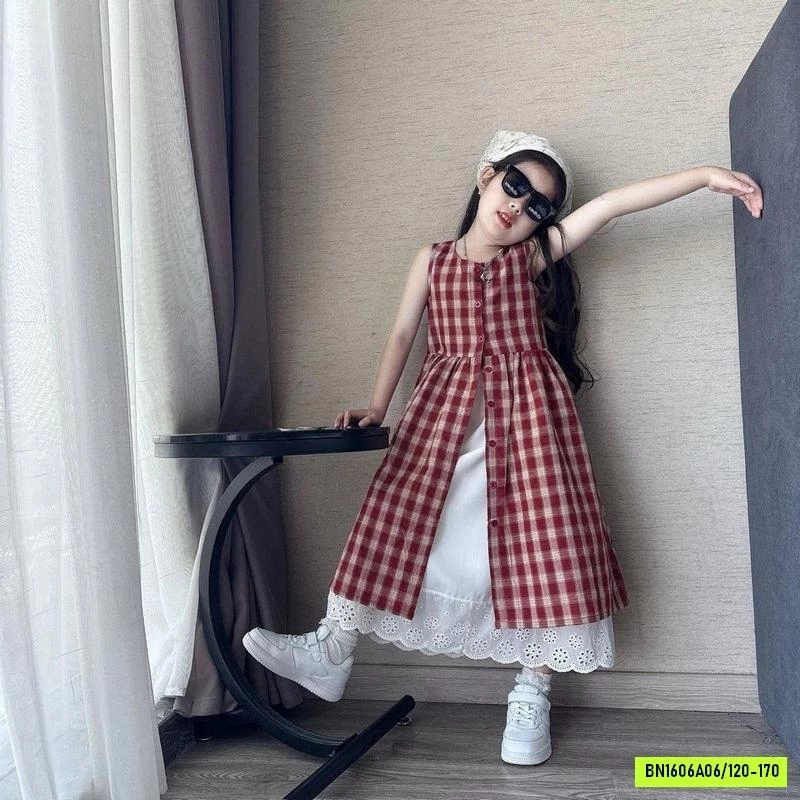 ÁO VÁY CARO MIX CHÂN VÁY TRẮNG