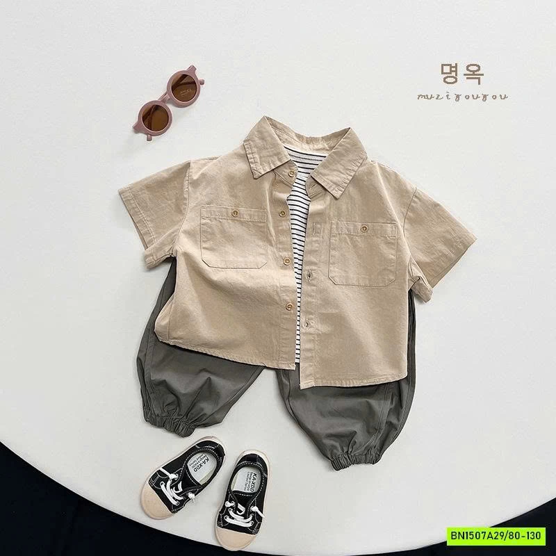 SƠ MI NGẮN TAY TÚI NGỰC KOREA