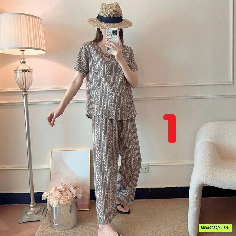 BỘ LANH QUẦN DÀI ÁO CỘC HOA NỮ
