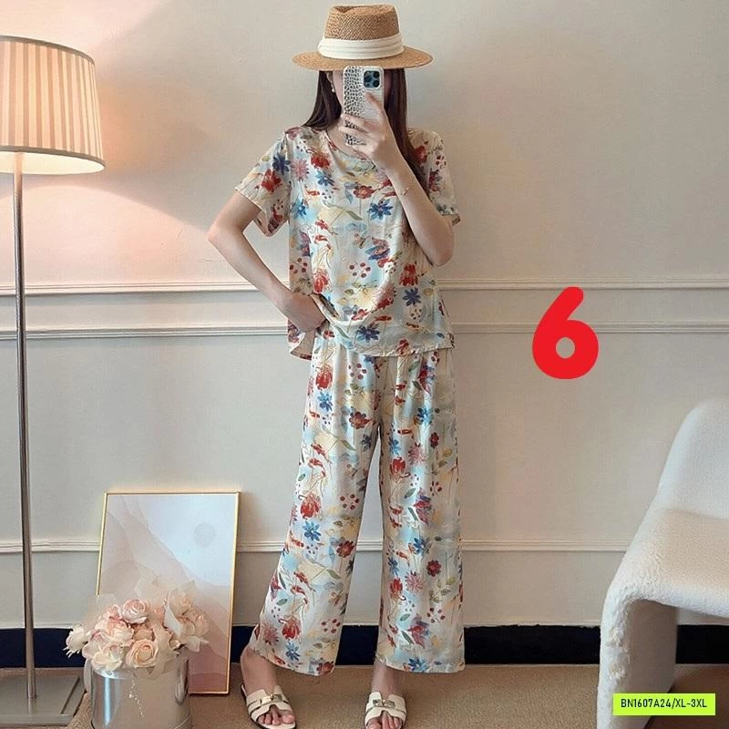 BỘ LANH QUẦN DÀI ÁO CỘC HOA NỮ