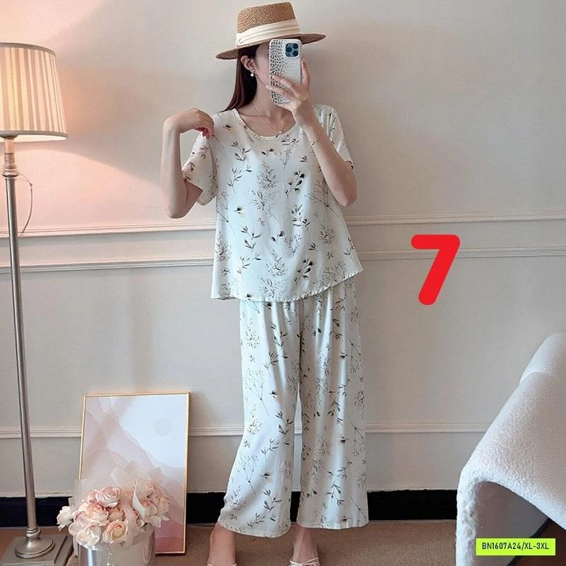 BỘ LANH QUẦN DÀI ÁO CỘC HOA NỮ