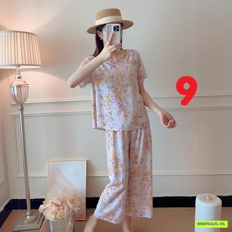 BỘ LANH QUẦN DÀI ÁO CỘC HOA NỮ
