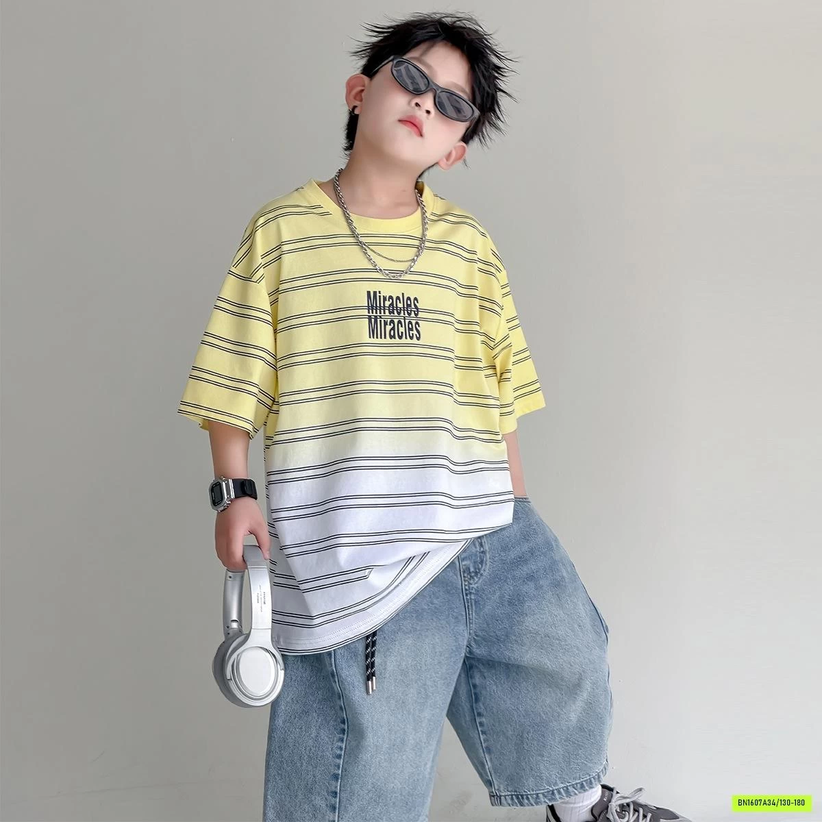 ÁO KẺ LOANG MIX JEANS LỠ BT