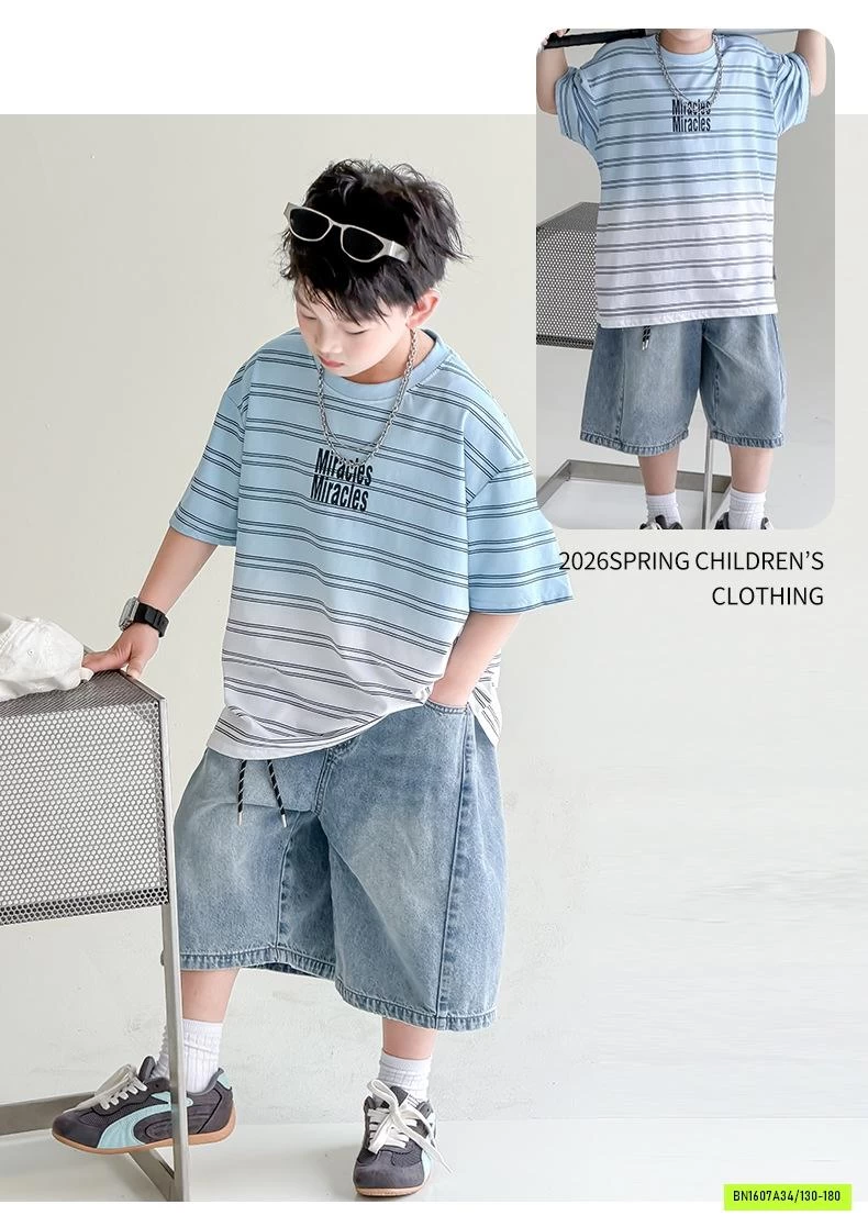 ÁO KẺ LOANG MIX JEANS LỠ BT