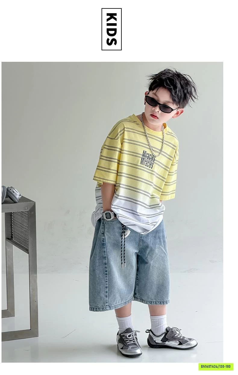 ÁO KẺ LOANG MIX JEANS LỠ BT