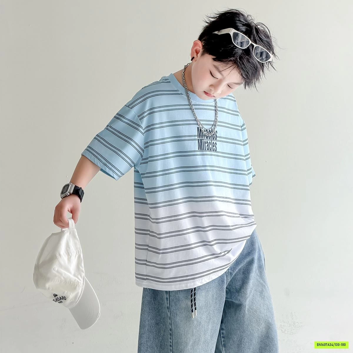 ÁO KẺ LOANG MIX JEANS LỠ BT