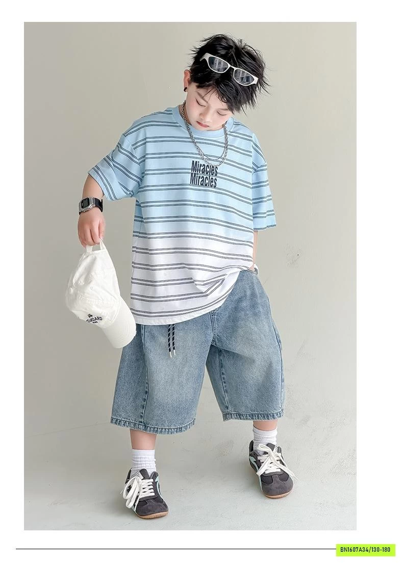 ÁO KẺ LOANG MIX JEANS LỠ BT