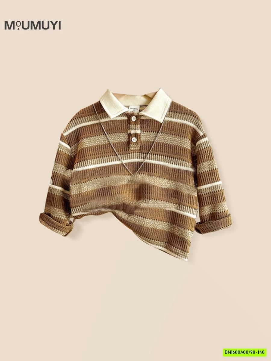 POLO LEN DỆT KẺ NÂU