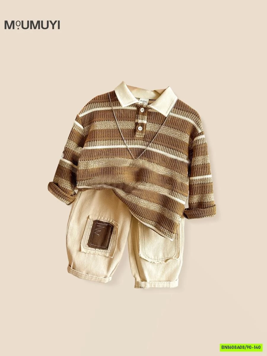 POLO LEN DỆT KẺ NÂU