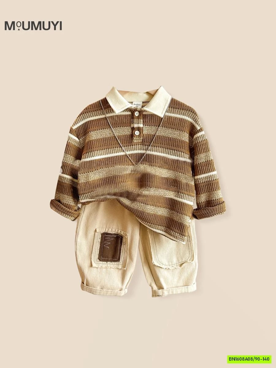 POLO LEN DỆT KẺ NÂU