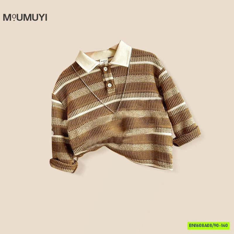 POLO LEN DỆT KẺ NÂU