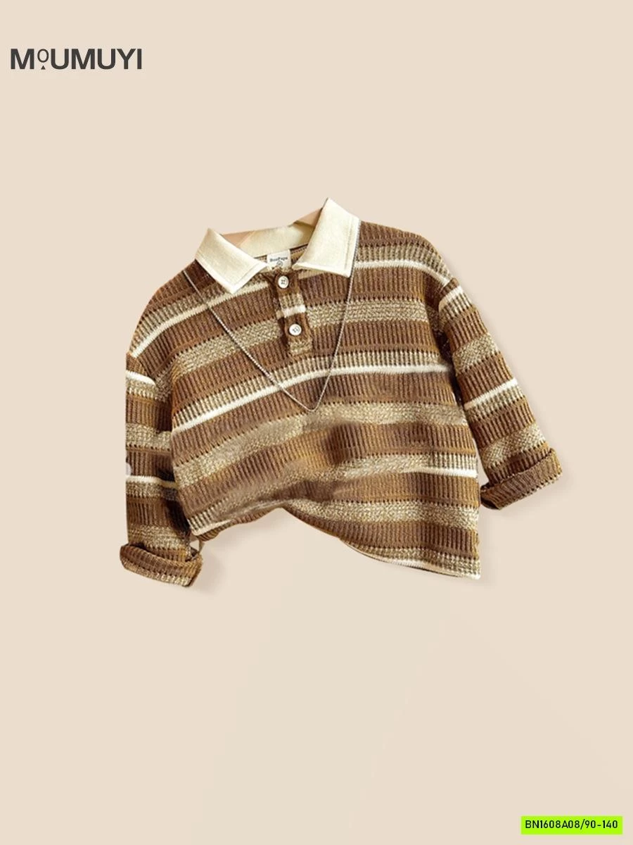 POLO LEN DỆT KẺ NÂU