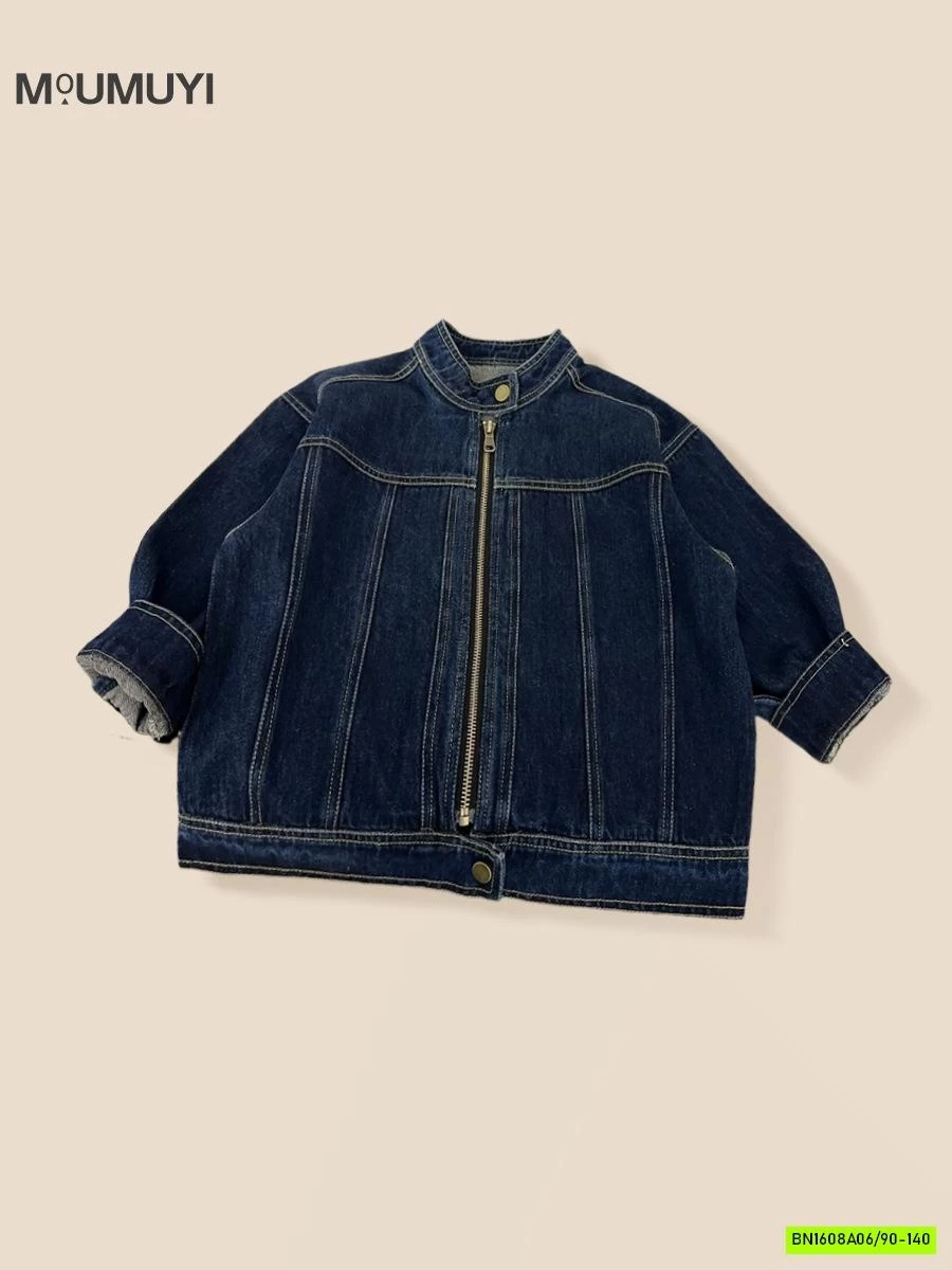 KHOÁC JEANS CỔ TRỤ VIỀN CHỈ NỔ