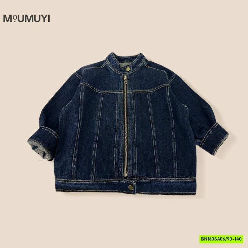 KHOÁC JEANS CỔ TRỤ VIỀN CHỈ NỔ