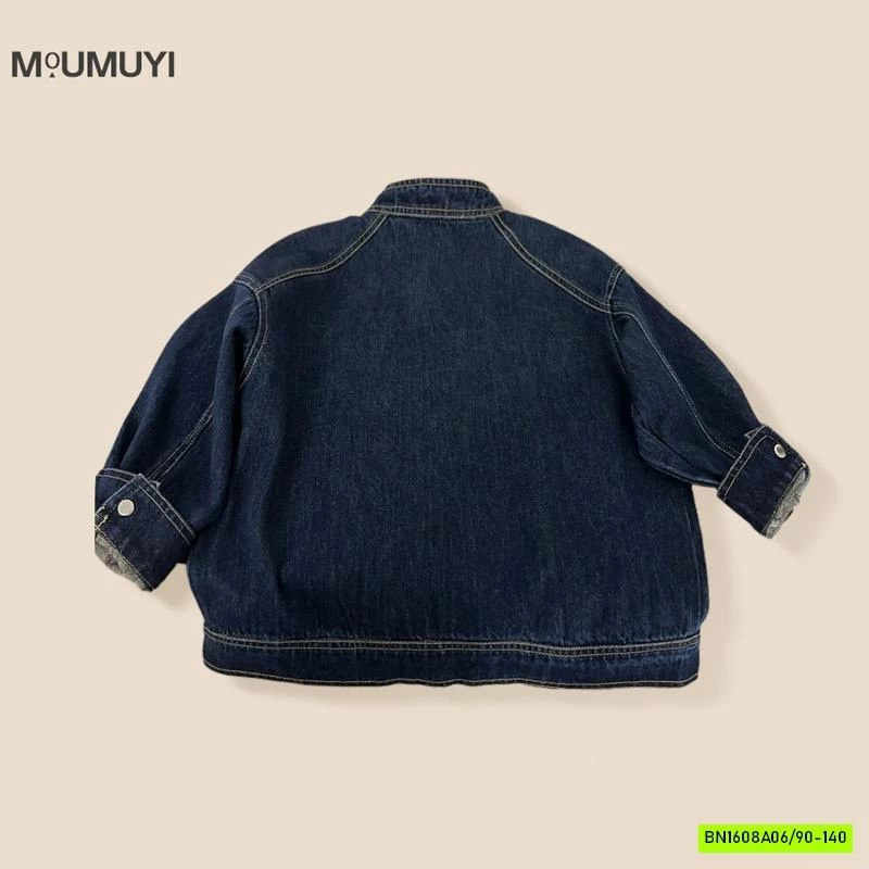 KHOÁC JEANS CỔ TRỤ VIỀN CHỈ NỔ