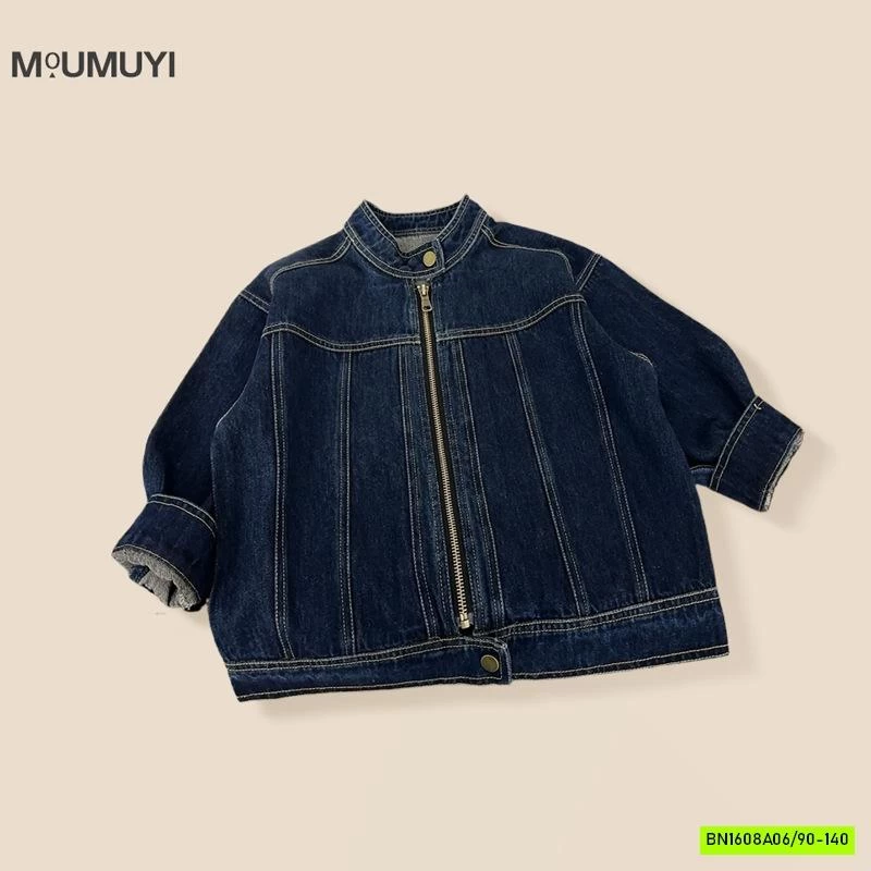 KHOÁC JEANS CỔ TRỤ VIỀN CHỈ NỔ