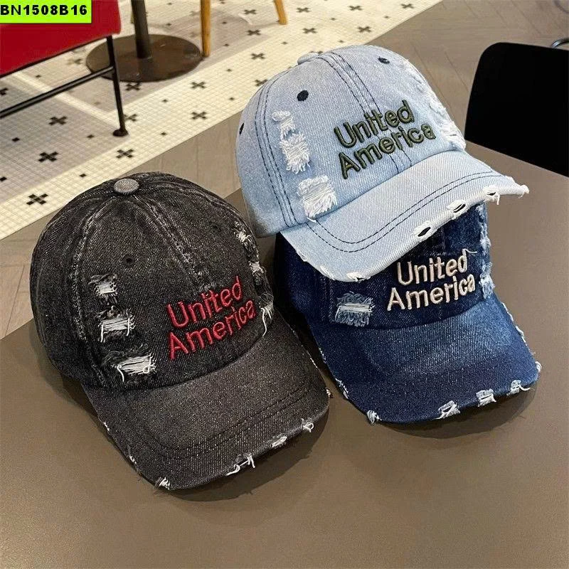 MŨ KẾT JEAN RÁCH CHỮ AMERICA