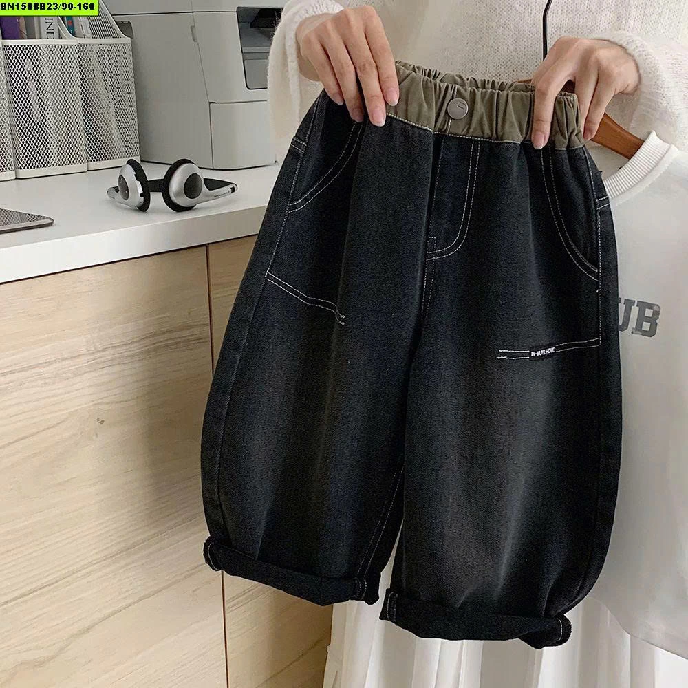 QUẦN JEAN ĐEN PHỐI CẠP XANH