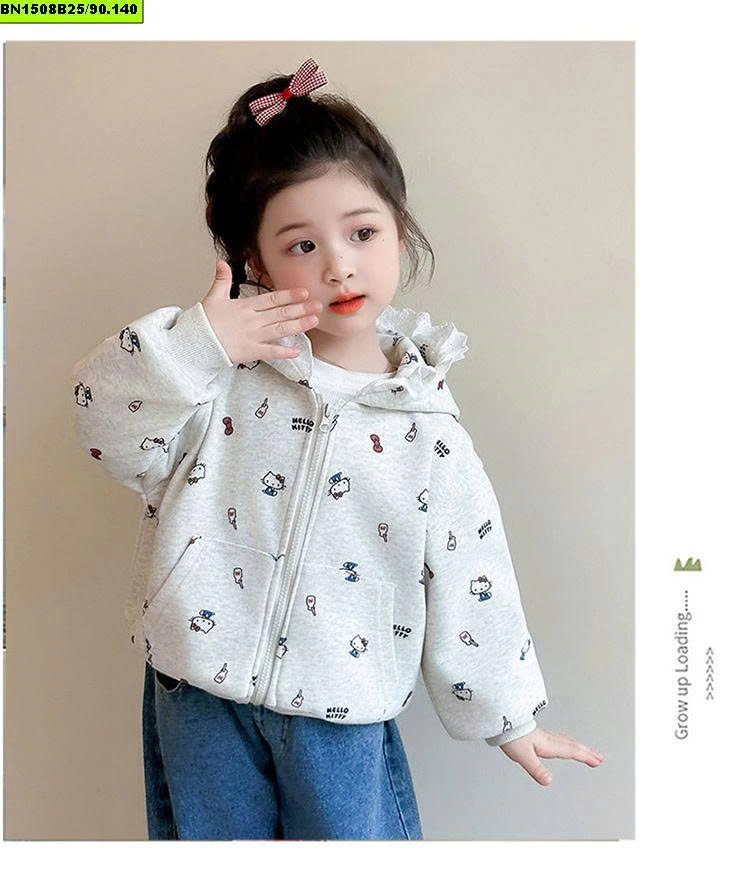 ÁO NỈ KITTY XÁM MŨ REN