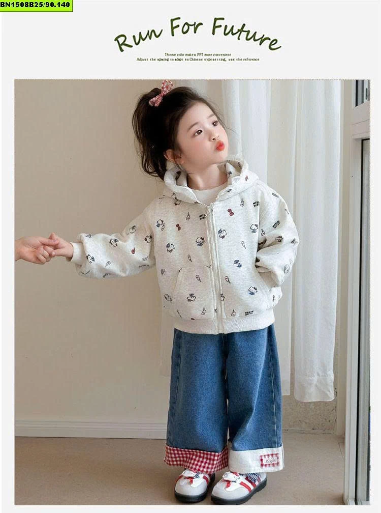 ÁO NỈ KITTY XÁM MŨ REN