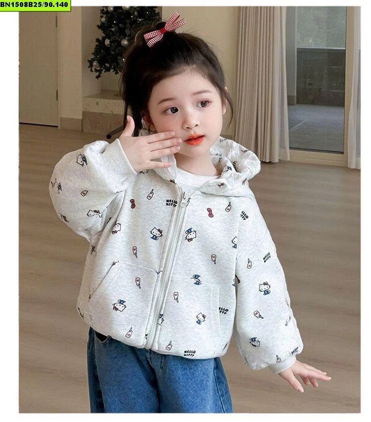 ÁO NỈ KITTY XÁM MŨ REN