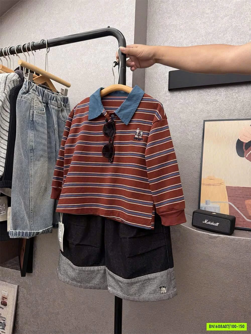 POLO KẺ ĐỎ CỔ PHỐI MÀU XUẤT HÀN