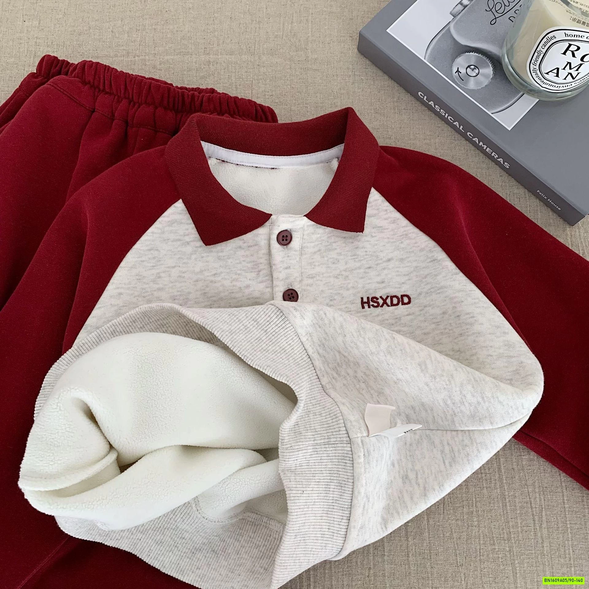 BỘ NỈ LÓT LÔNG CỪU PHỐI MÀU TAY