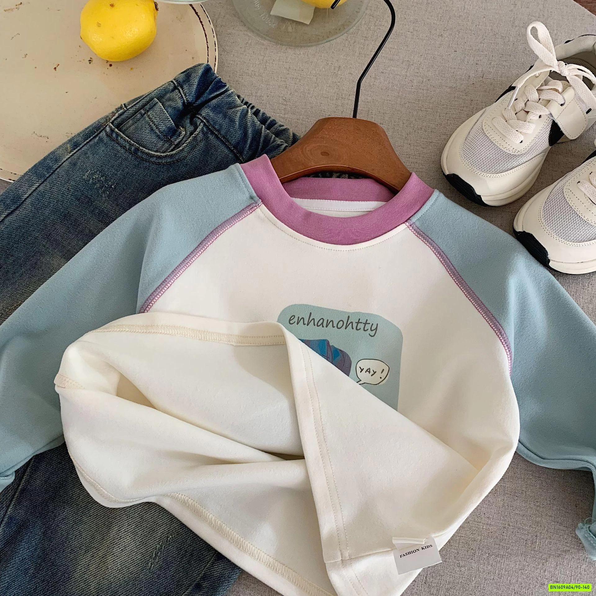 ÁO NỈ IN HÌNH PHỐI MÀU TAY