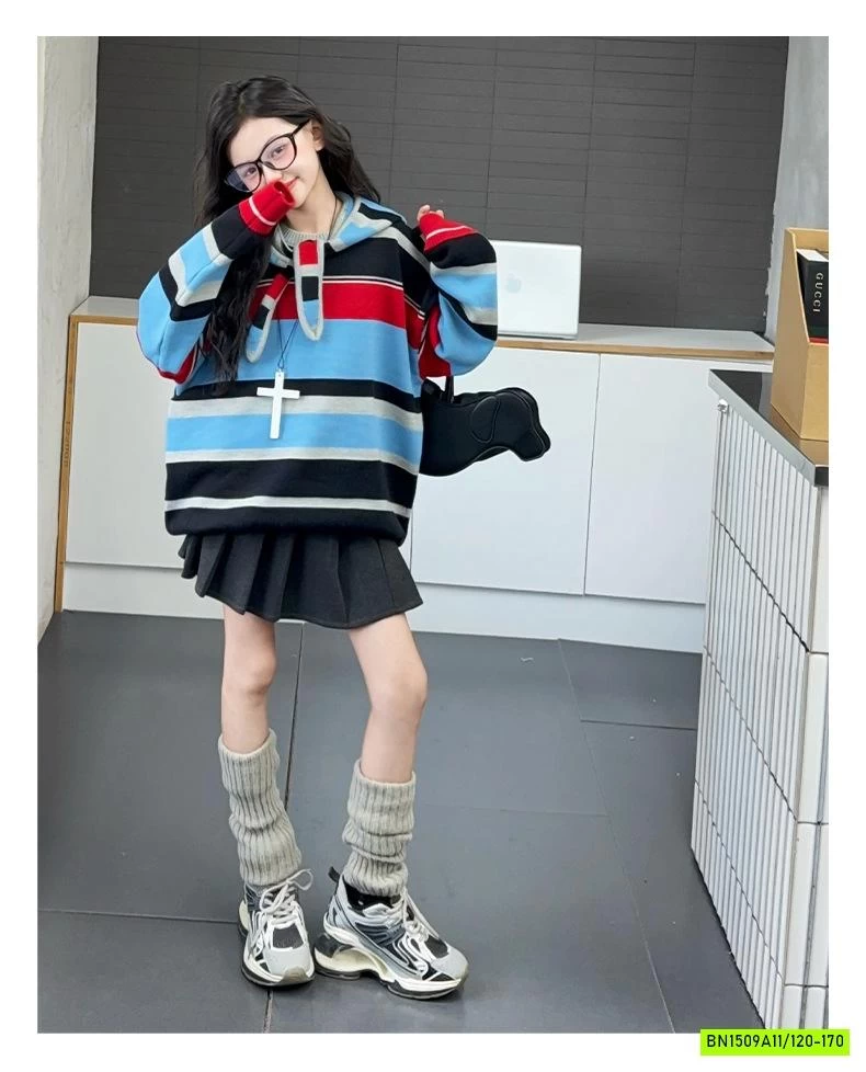 HOODIE LEN KẺ SẮC MÀU SZ ĐẠI