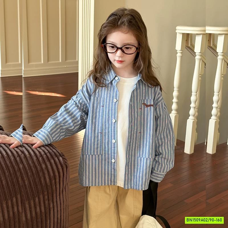 SƠ MI SỌC XANH MIX QUẦN SUÔNG AMBB