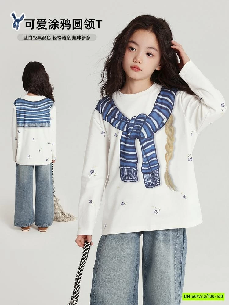 ÁO NỈ IN HÌNH GIẢ KHĂN CHOÀNG XANH