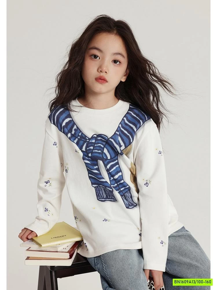 ÁO NỈ IN HÌNH GIẢ KHĂN CHOÀNG XANH