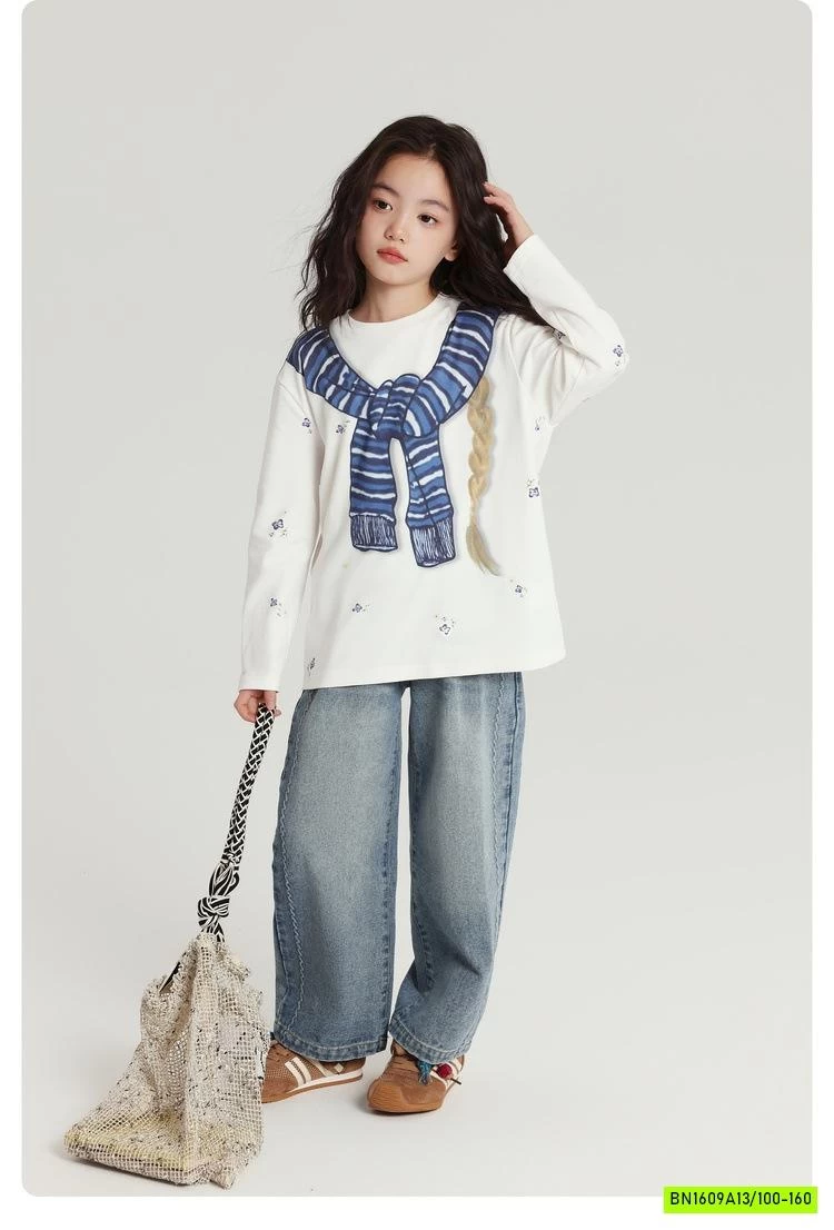 ÁO NỈ IN HÌNH GIẢ KHĂN CHOÀNG XANH