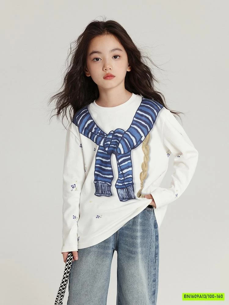 ÁO NỈ IN HÌNH GIẢ KHĂN CHOÀNG XANH