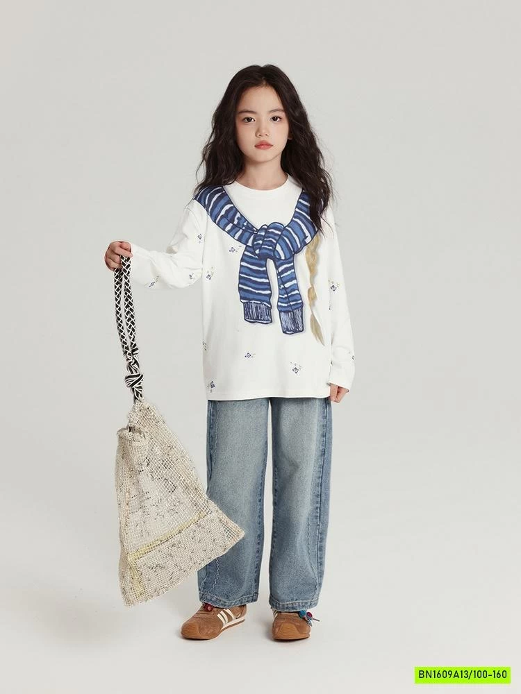 ÁO NỈ IN HÌNH GIẢ KHĂN CHOÀNG XANH