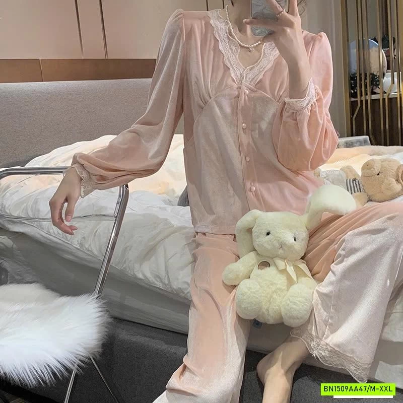 PIZAMA NHUNG VIỀN REN NỮ