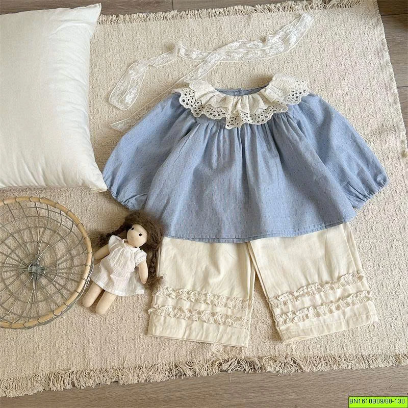 ÁO SƠ MI CỔ REN BÁNH BÈO BÉ GÁI