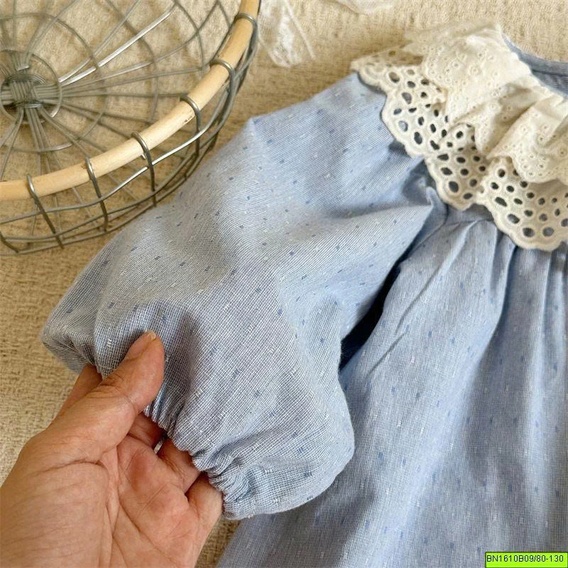 ÁO SƠ MI CỔ REN BÁNH BÈO BÉ GÁI