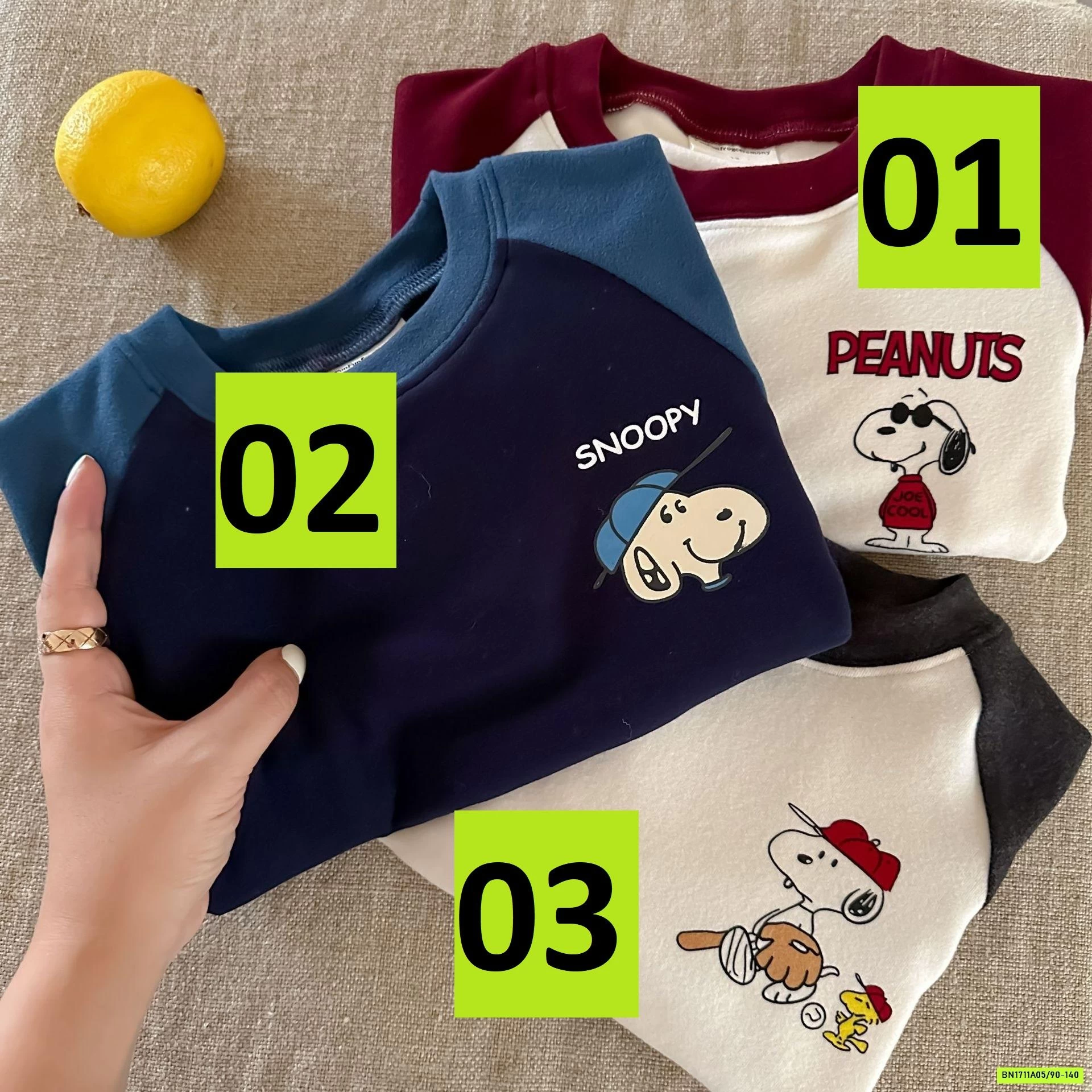 ÁO NỈ PHỐI MÀU TAY SNOOPY MMGGBABY