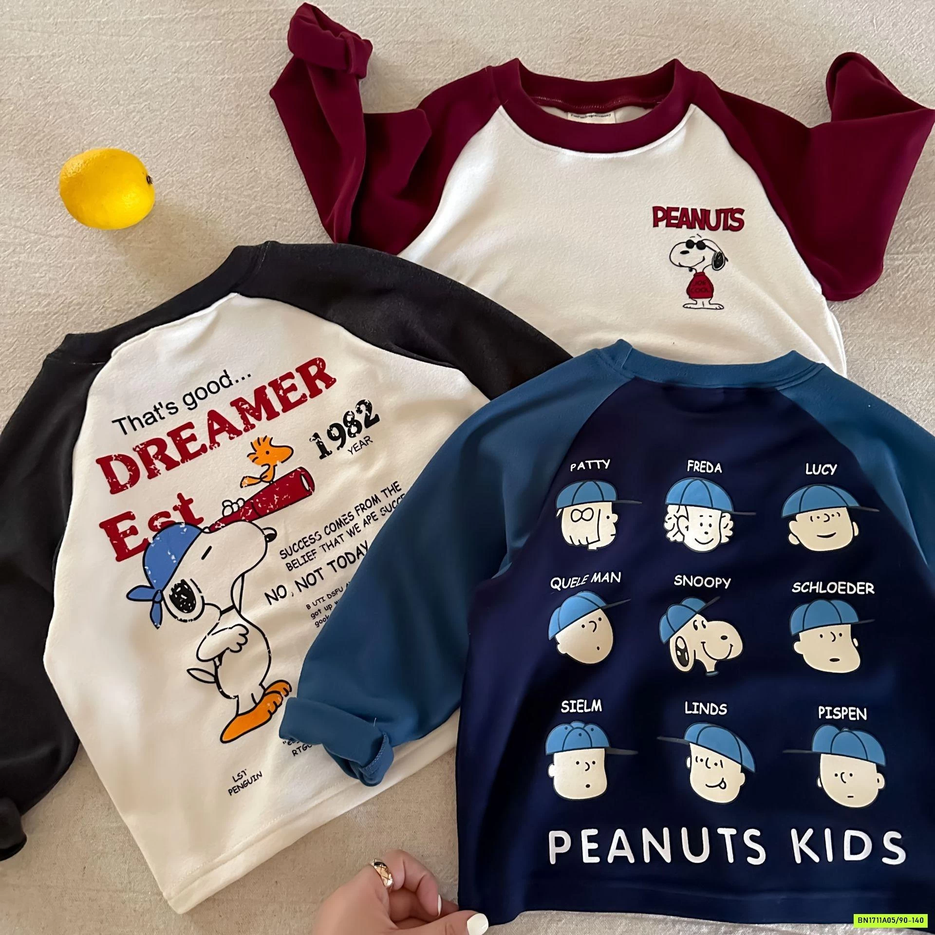 ÁO NỈ PHỐI MÀU TAY SNOOPY MMGGBABY