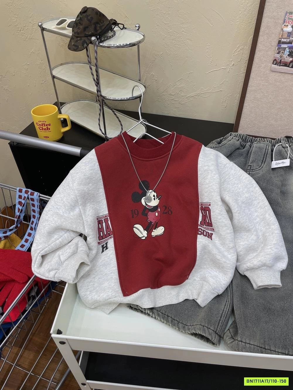 ÁO NỈ MICKEY PHỐI ĐỎ