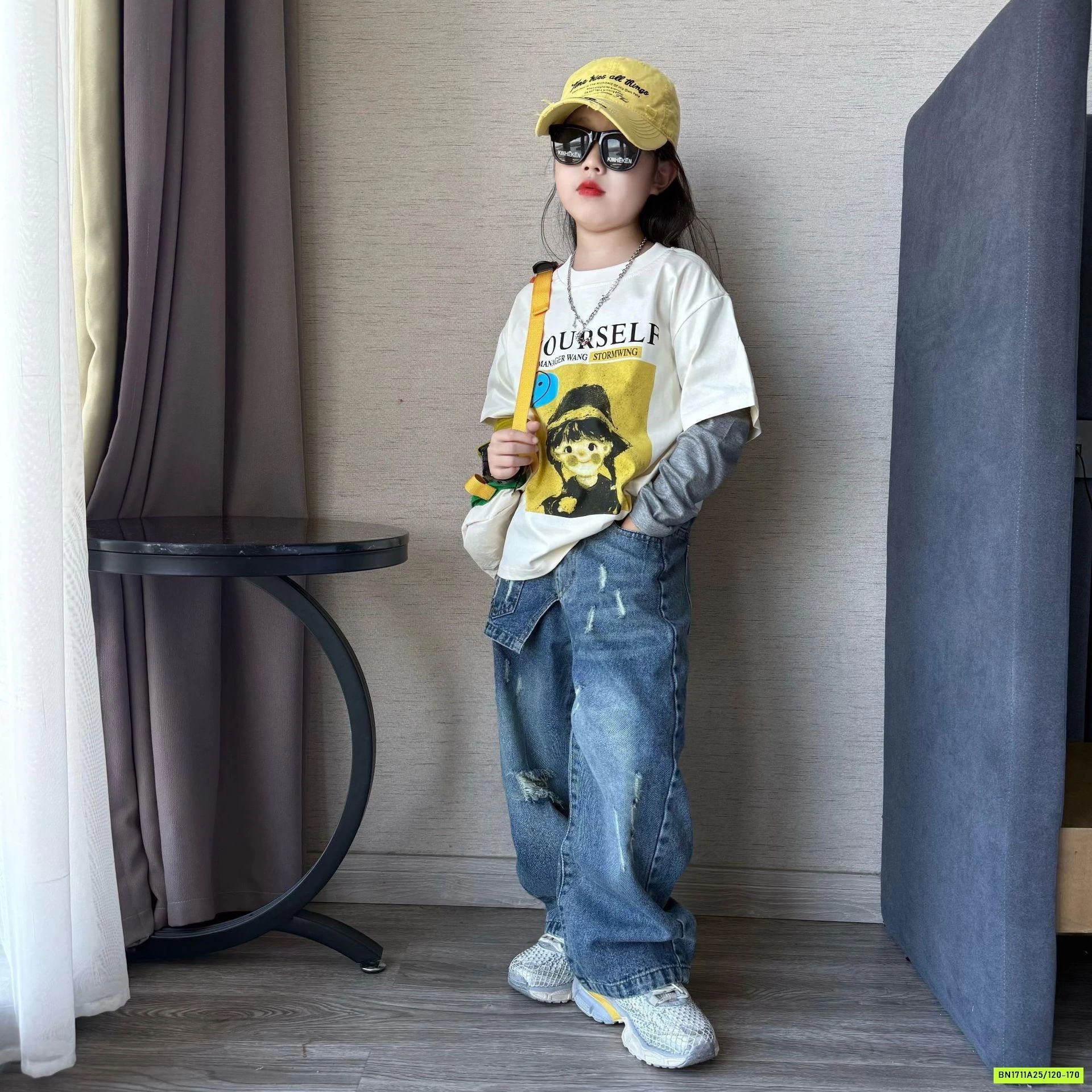 ÁO CÔ GÁI GIẢ 2 LỚP MIX JEANS SUÔNG