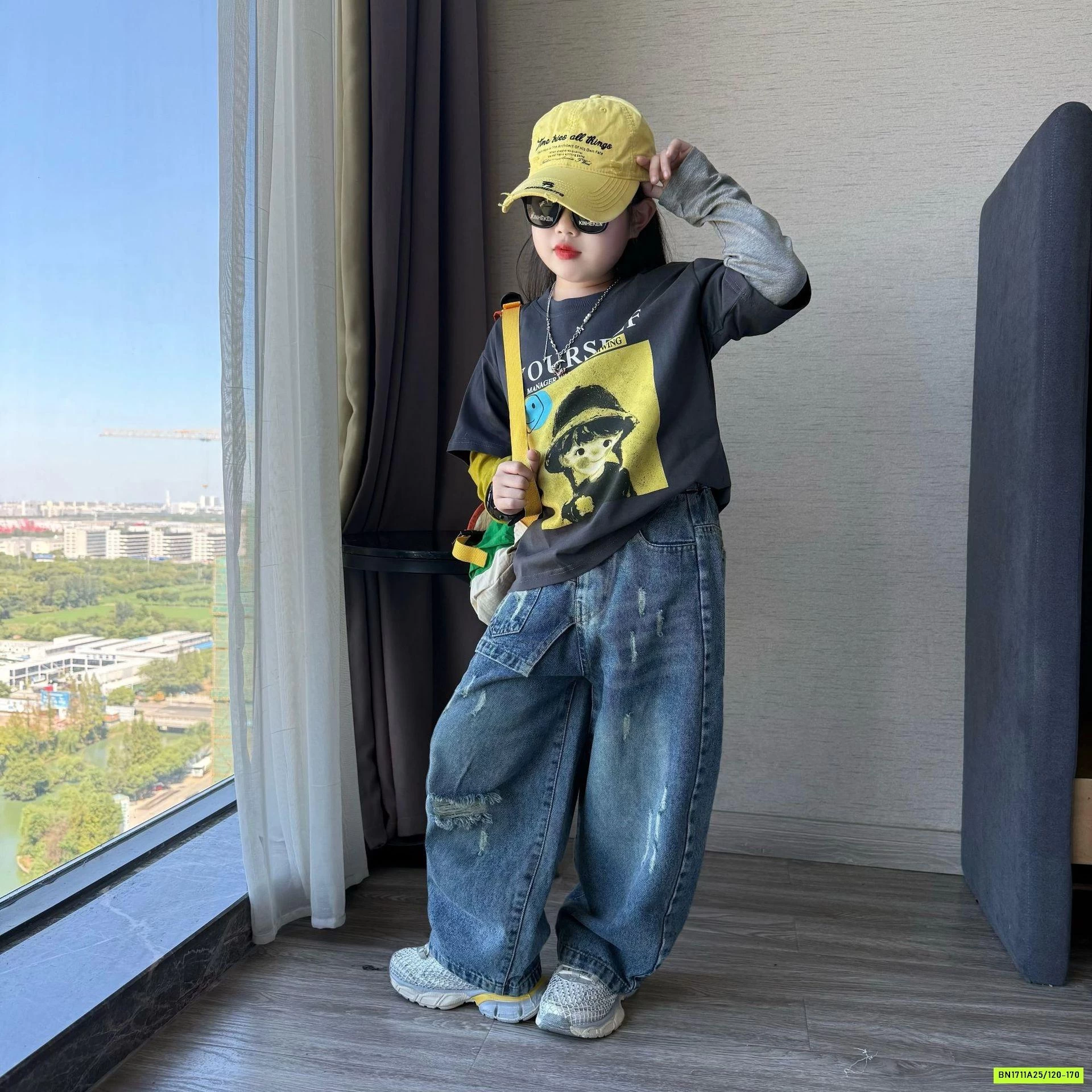 ÁO CÔ GÁI GIẢ 2 LỚP MIX JEANS SUÔNG