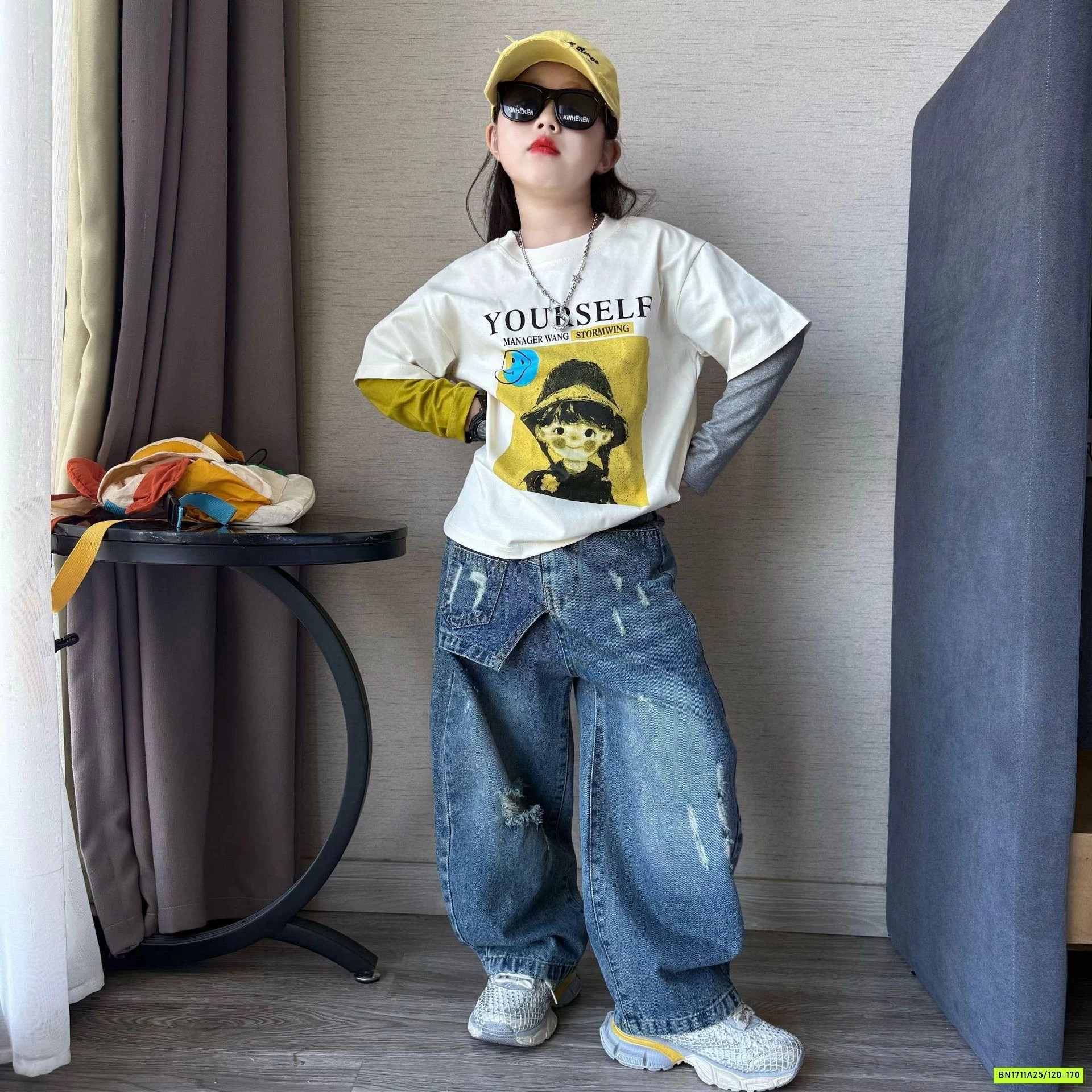 ÁO CÔ GÁI GIẢ 2 LỚP MIX JEANS SUÔNG