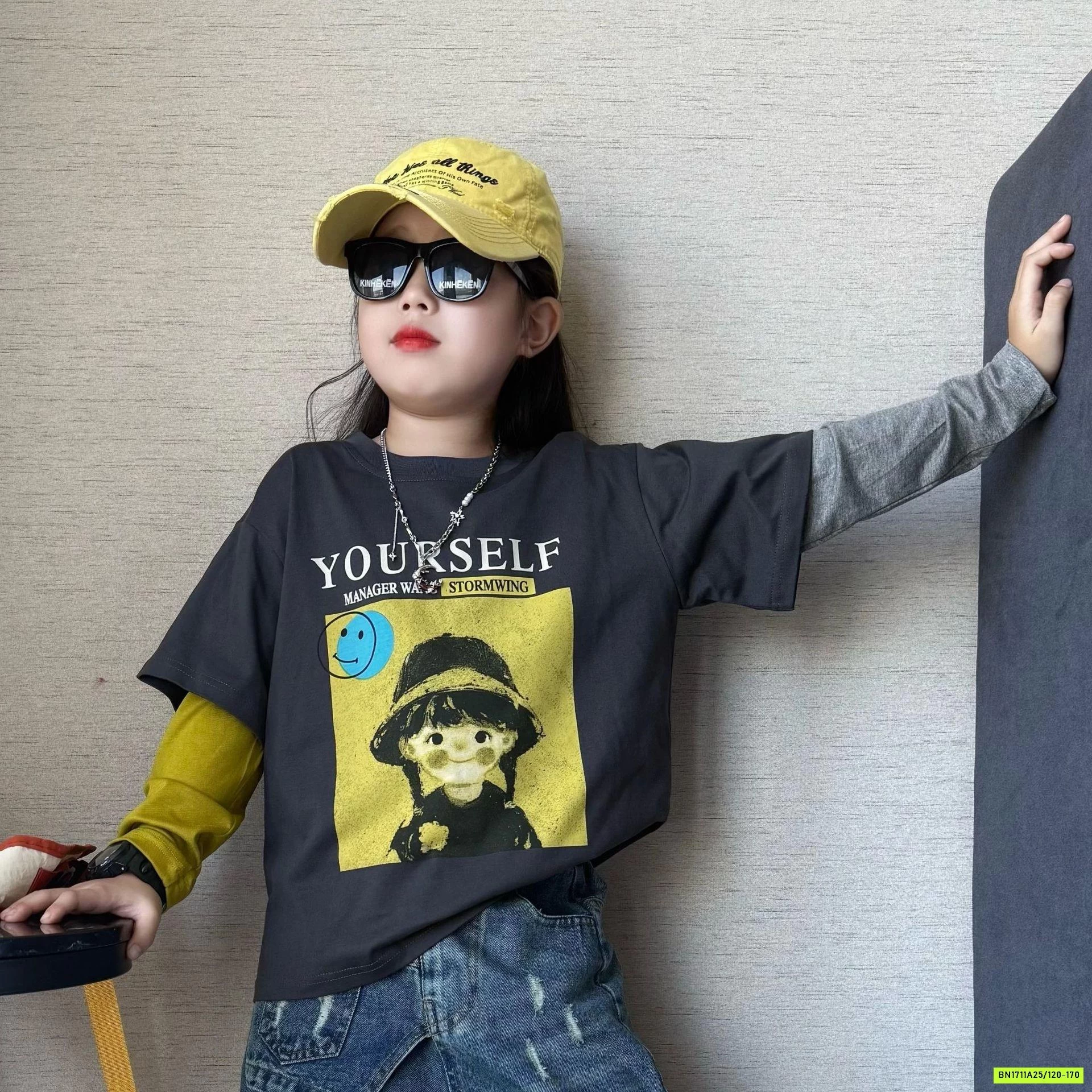 ÁO CÔ GÁI GIẢ 2 LỚP MIX JEANS SUÔNG