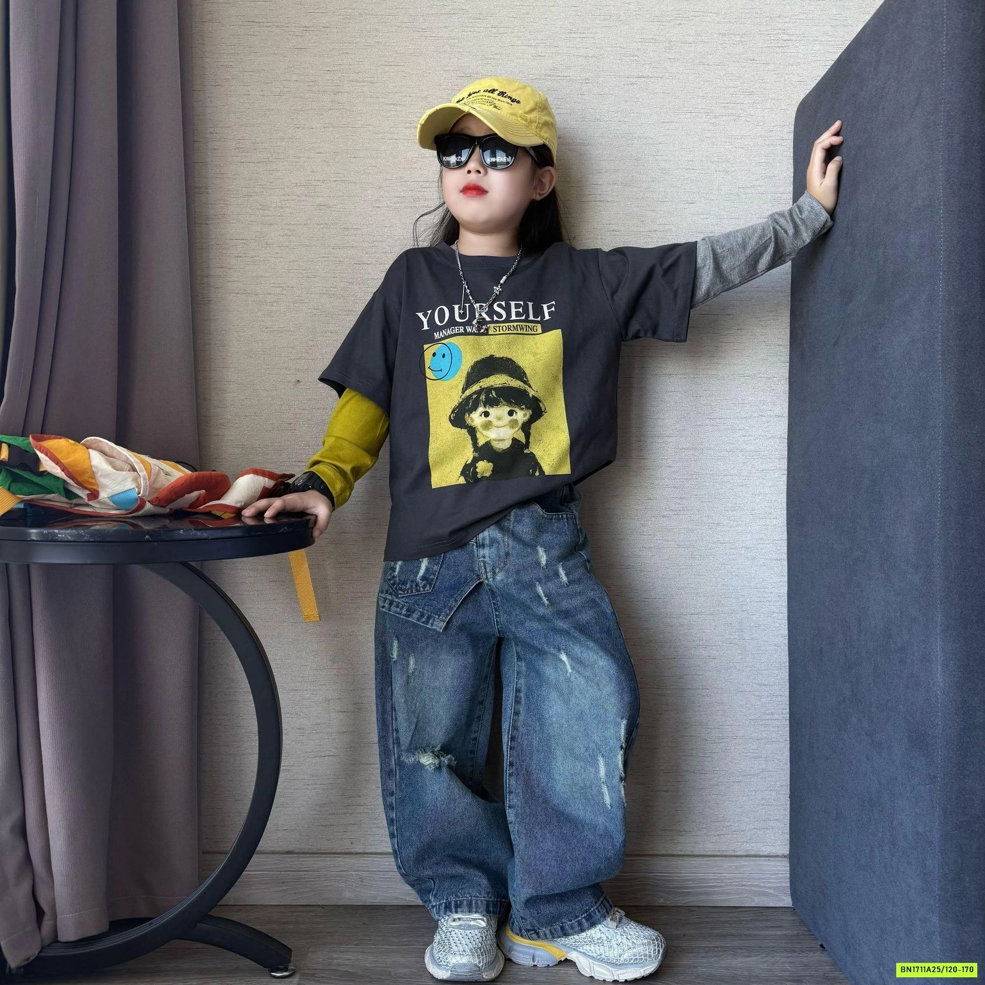 ÁO CÔ GÁI GIẢ 2 LỚP MIX JEANS SUÔNG