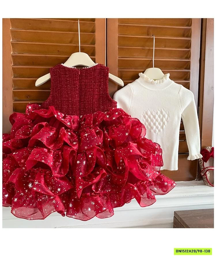 SÉT ĐẦM DẠ ĐỎ CHÂN VOAN BỒNG BLUETOWN