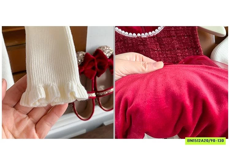 SÉT ĐẦM DẠ ĐỎ CHÂN VOAN BỒNG BLUETOWN