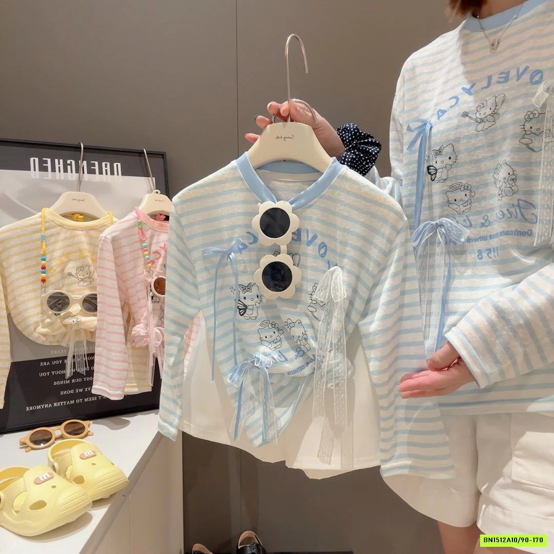 ÁO THUN DỆT KẺ NGANG GẮN NƠ